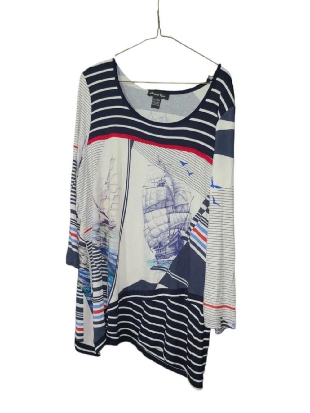 Michael Tyler Womens Long Sleeve Nautical Costal Beachy Blouse size XL